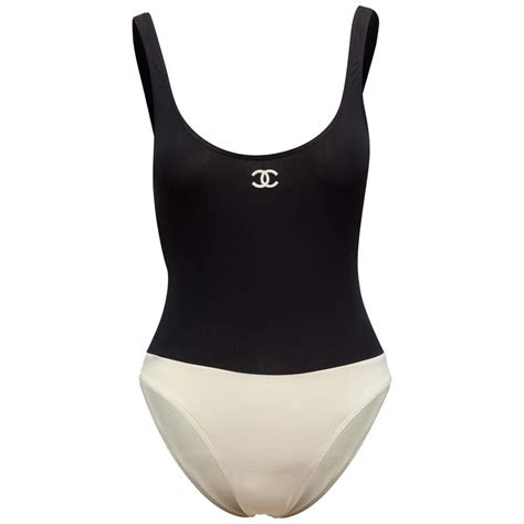 black and white chanel swimsuit|chanel one piece swimsuit.